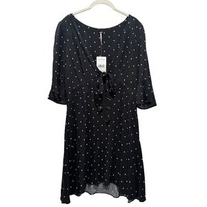 NEW $198 Free People Polka Dot Babydoll Pinup Dress Black White Bow‎ Size 12